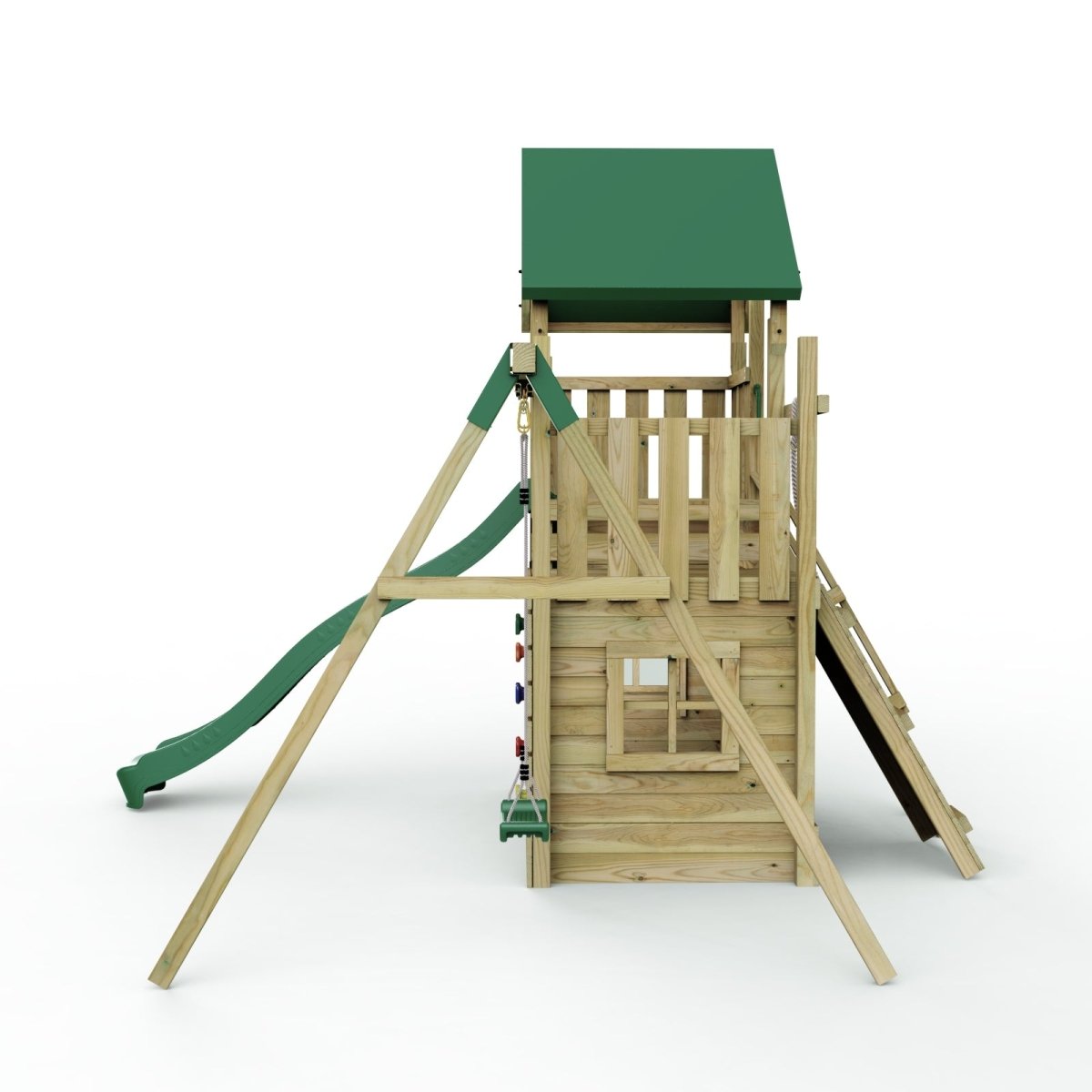 Rebo Modular Wooden Climbing Frame Adventure Playset - M8 plus Ramp & Single Swing