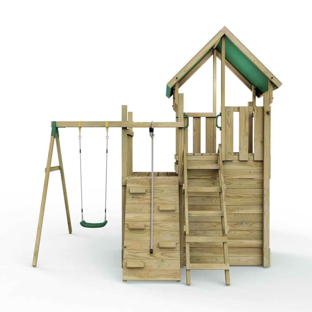 Rebo Modular Wooden Climbing Frame Adventure Playset - M8 plus Ramp & Single Swing