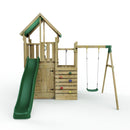 Rebo Modular Wooden Climbing Frame Adventure Playset - M8 plus Ramp & Single Swing