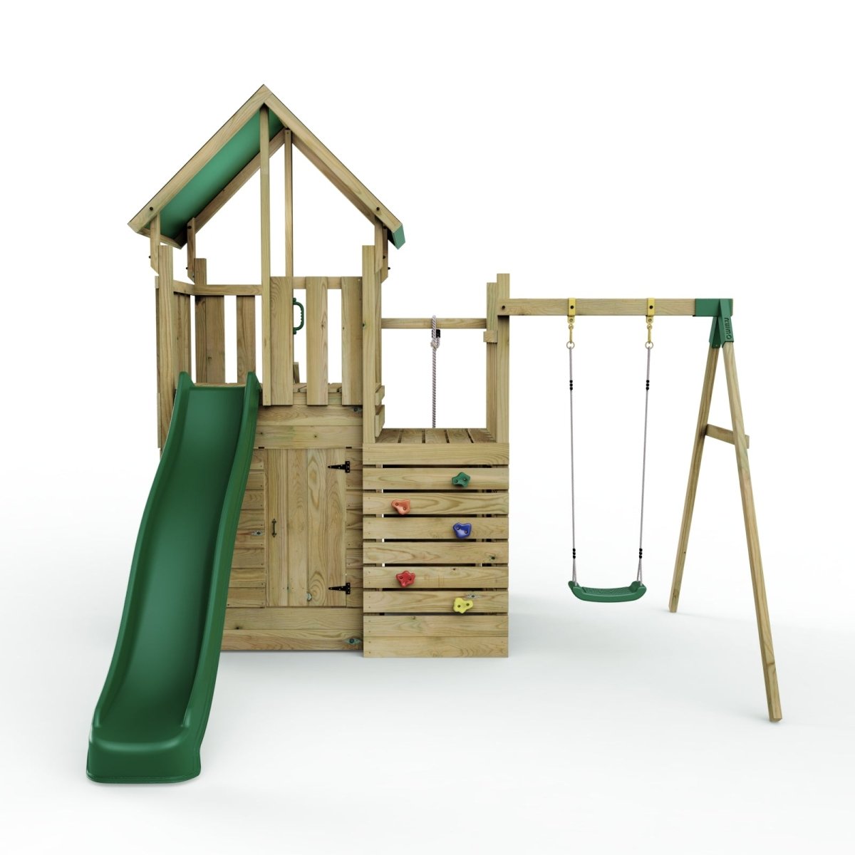 Rebo Modular Wooden Climbing Frame Adventure Playset - M8 plus Ramp & Single Swing