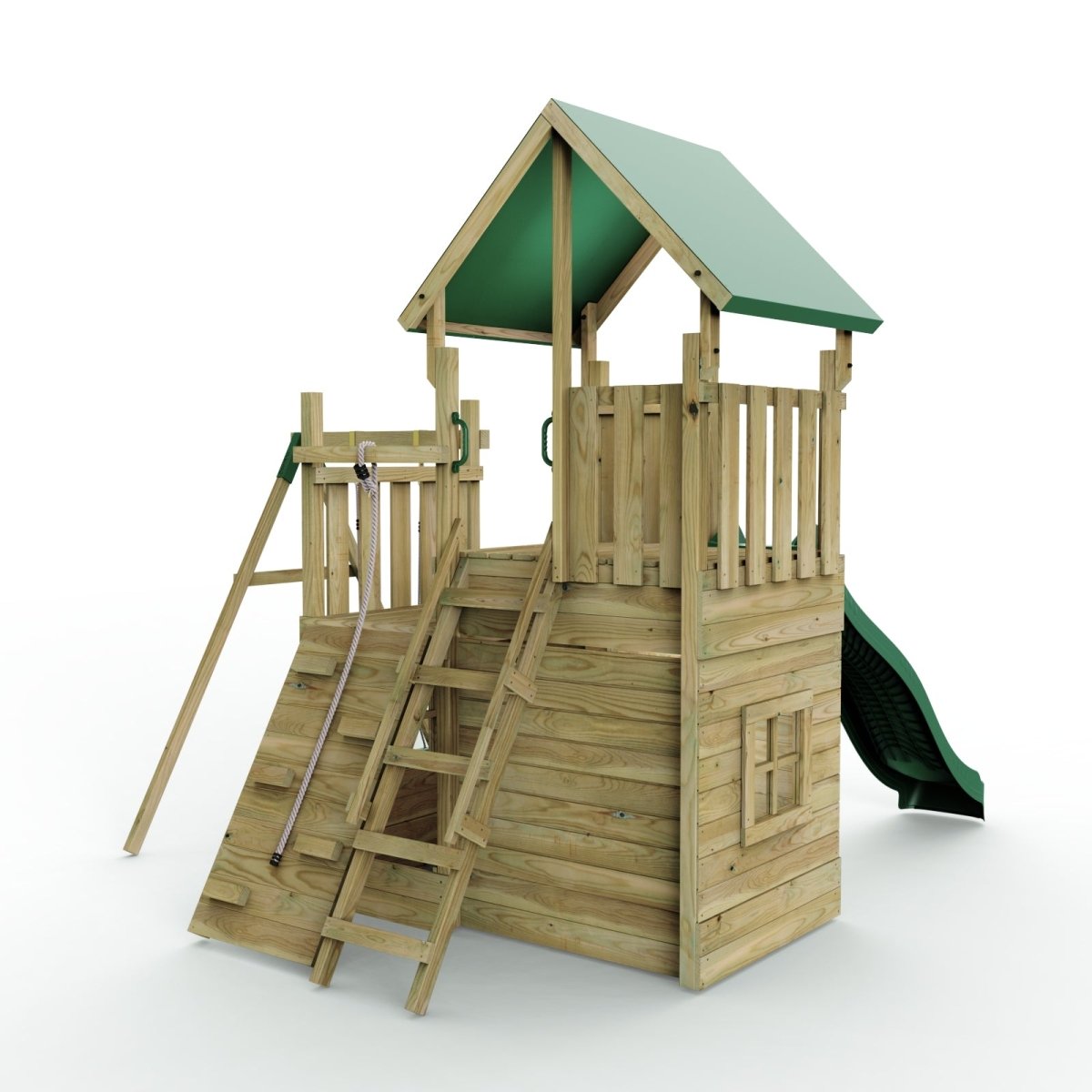 Rebo Modular Wooden Climbing Frame Adventure Playset - M8 plus Ramp & Single Swing