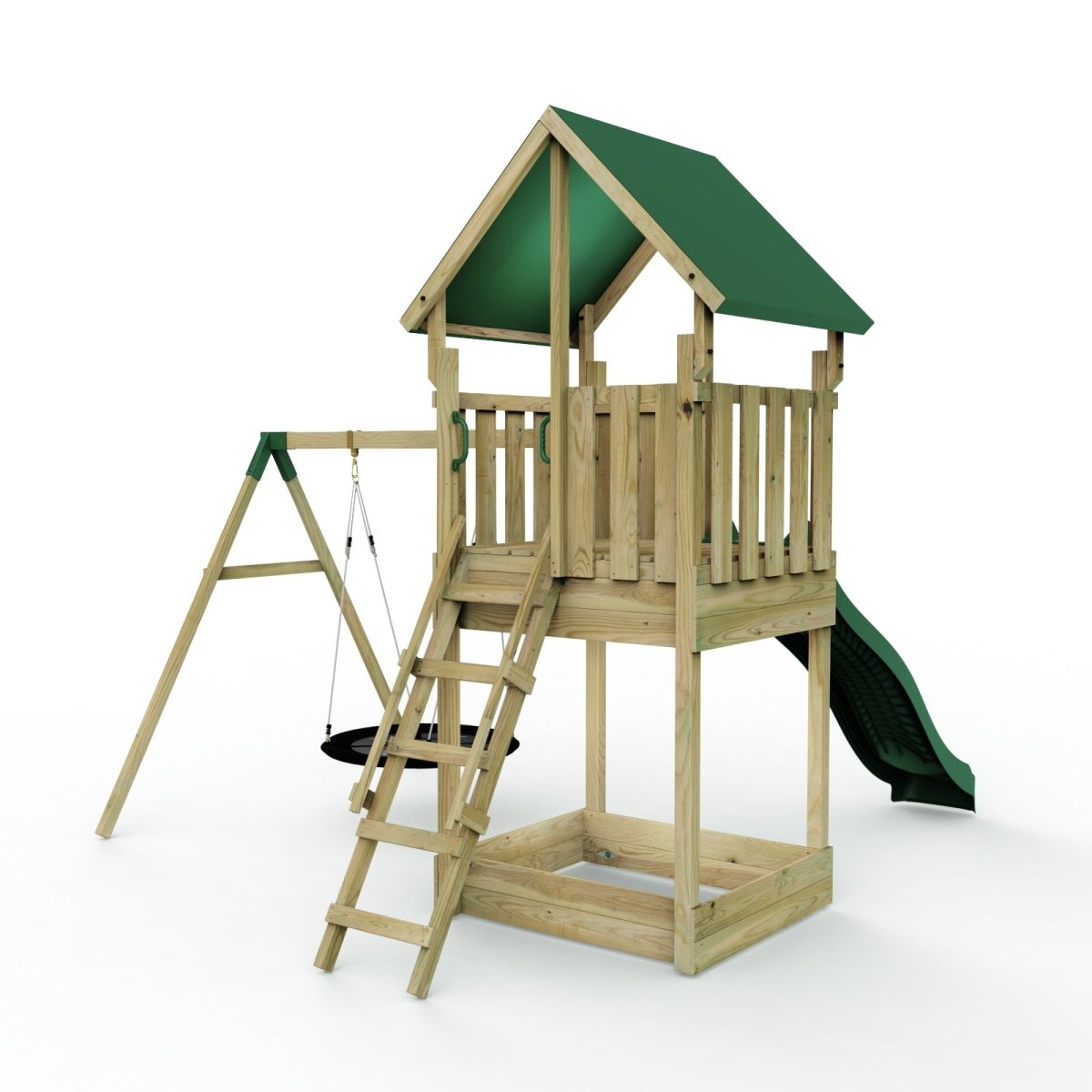 Rebo Modular Wooden Climbing Frame Adventure Playset - Swing Charnwood