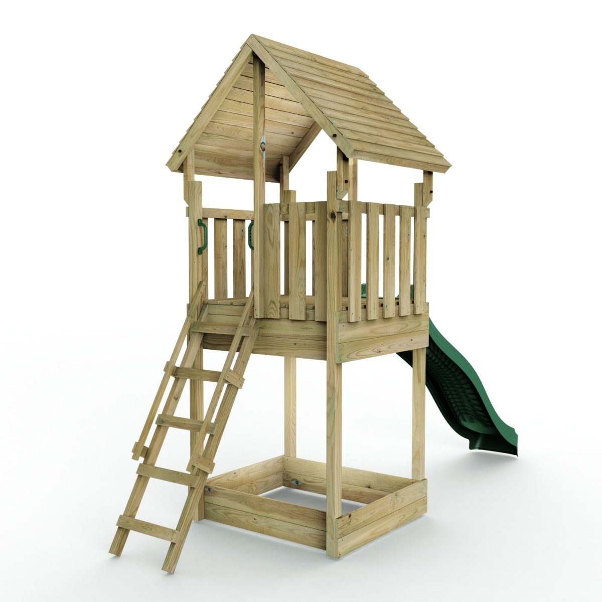 Rebo Modular Wooden Climbing Frame Adventure Playset - Tower with Wooden Roof