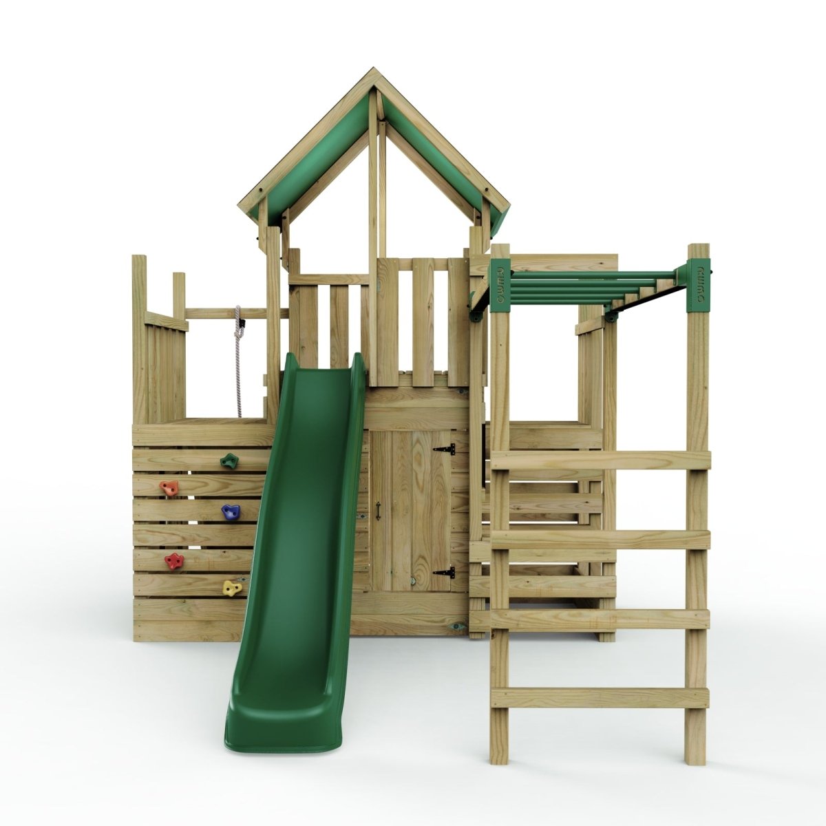 Rebo Modular Wooden Climbing Frame Playset - M21 Ramp, Den & Monkey Bars