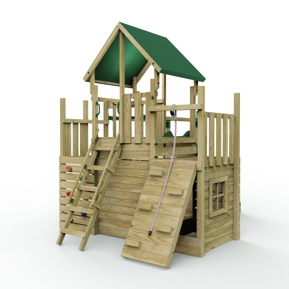 Rebo Modular Wooden Climbing Frame Playset - M21 Ramp, Den & Monkey Bars