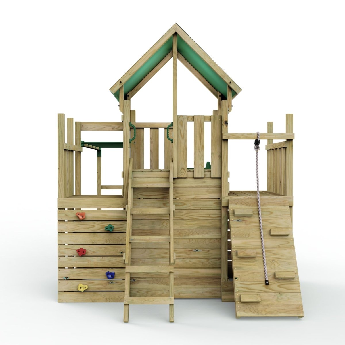 Rebo Modular Wooden Climbing Frame Playset - M21 Ramp, Den & Monkey Bars