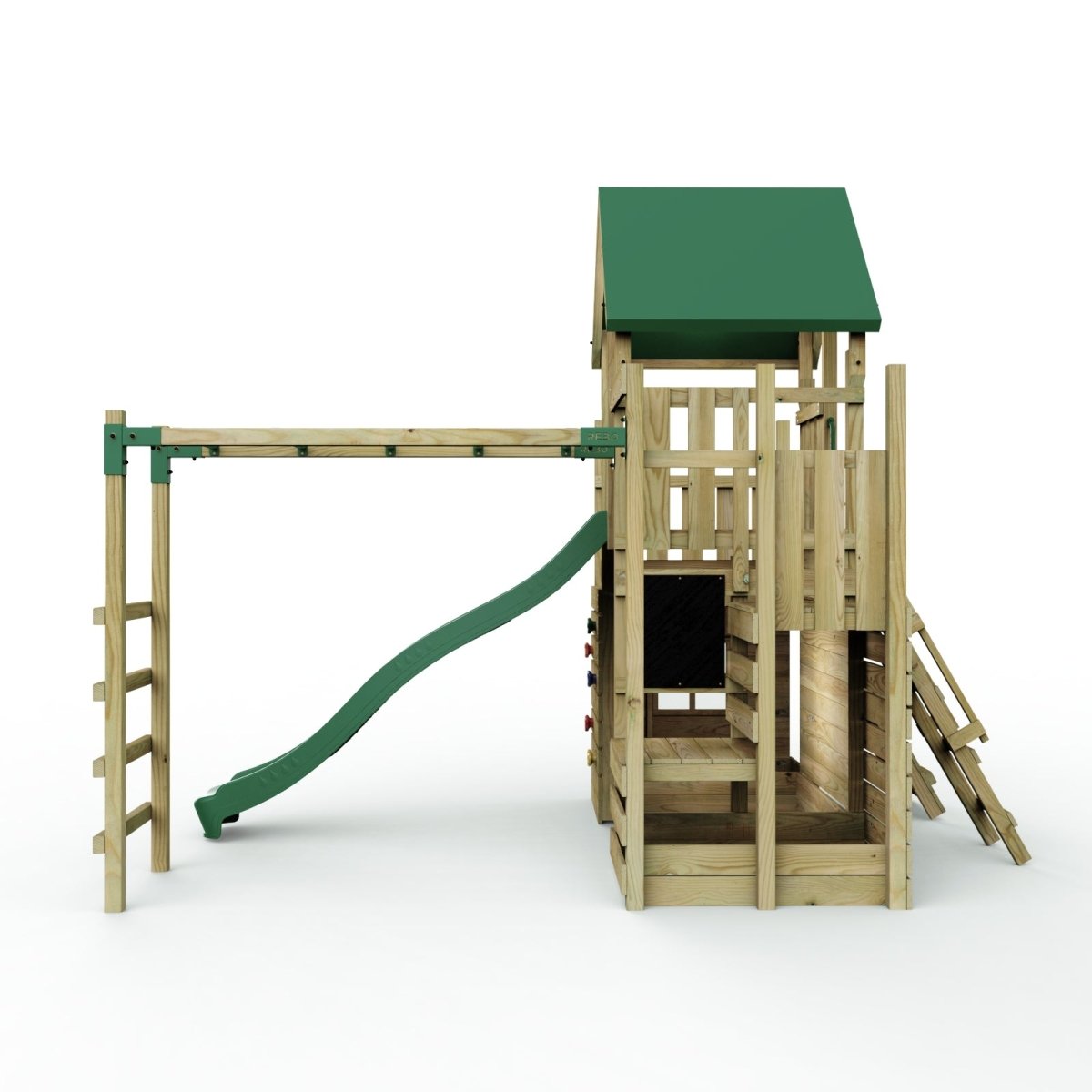 Rebo Modular Wooden Climbing Frame Playset - M21 Ramp, Den & Monkey Bars