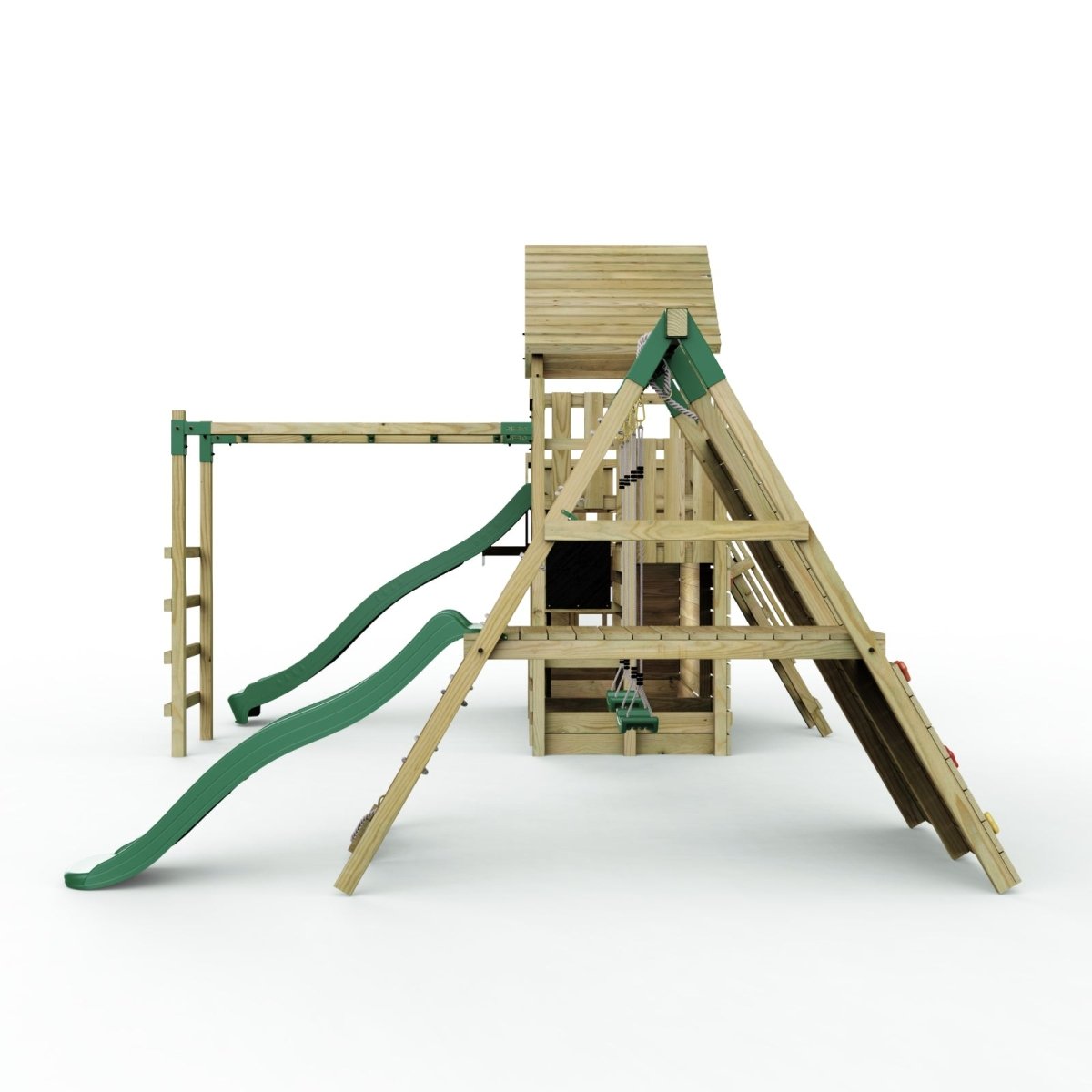 Rebo Modular Wooden Climbing Frame Playset - M27 Double Swing, Monkey Bars & Den