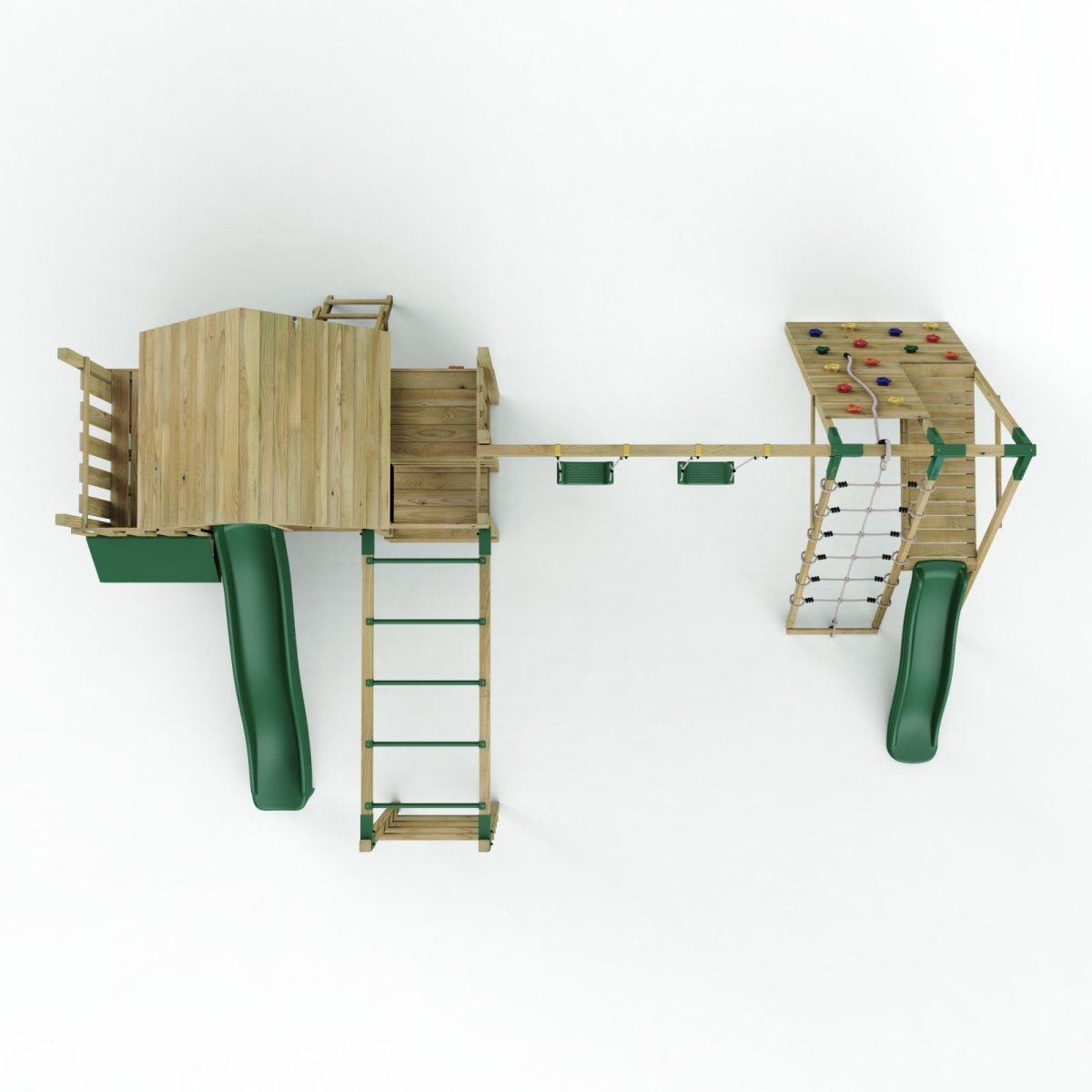 Rebo Modular Wooden Climbing Frame Playset - M27 Double Swing, Monkey Bars & Den