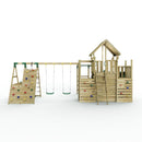 Rebo Modular Wooden Climbing Frame Playset - M27 Double Swing, Monkey Bars & Den