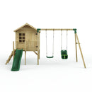 Rebo Playhouse and Double Swing Set with Slide - Luna Green