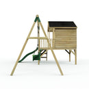Rebo Playhouse and Double Swing Set with Slide - Luna Green