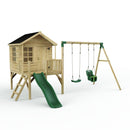 Rebo Playhouse and Double Swing Set with Slide - Luna Green