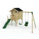 Rebo Playhouse and Double Swing Set with Slide - Luna Green