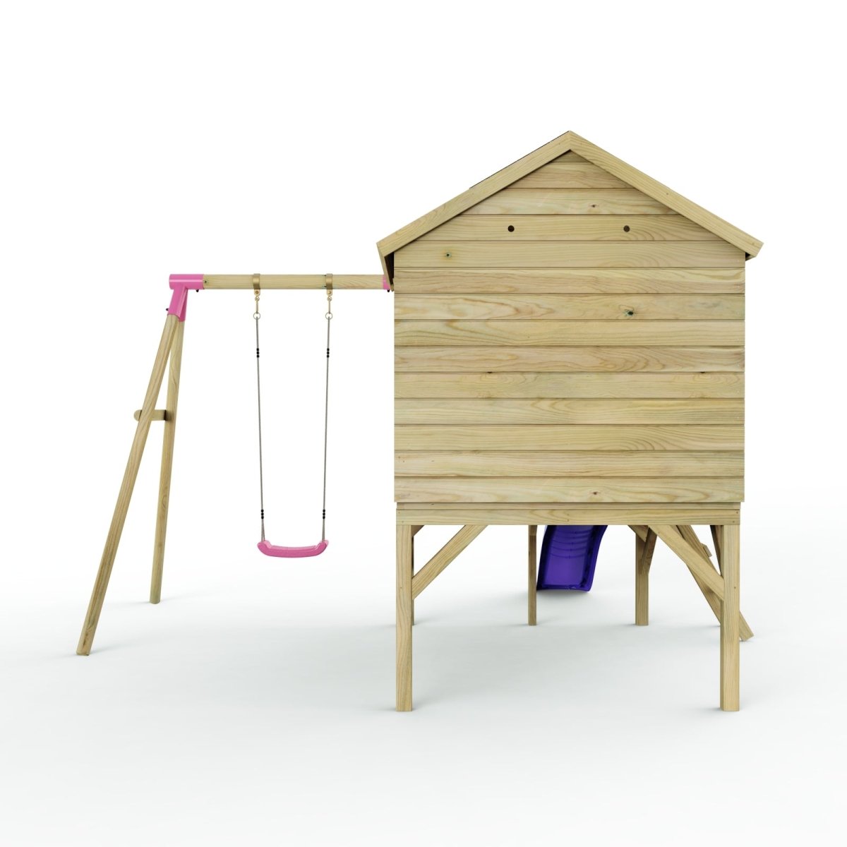 Rebo Playhouse and Single Swing Set with Slide - Solar Purple