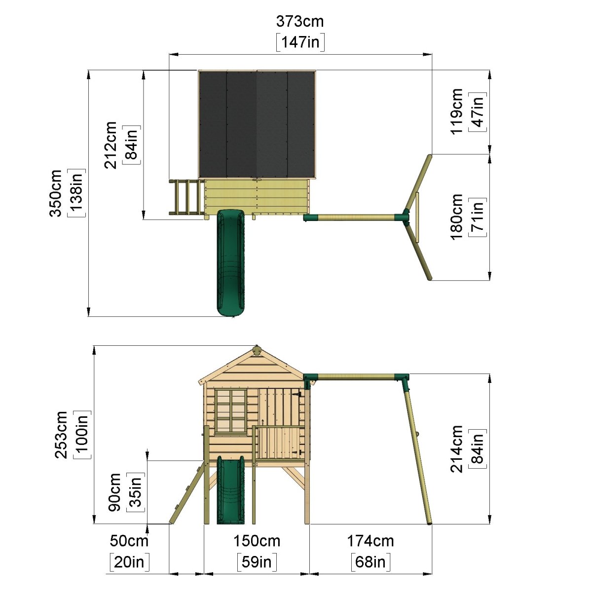 Rebo Playhouse and Single Swing Set with Slide - Solar Purple