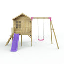 Rebo Playhouse and Single Swing Set with Slide - Solar Purple