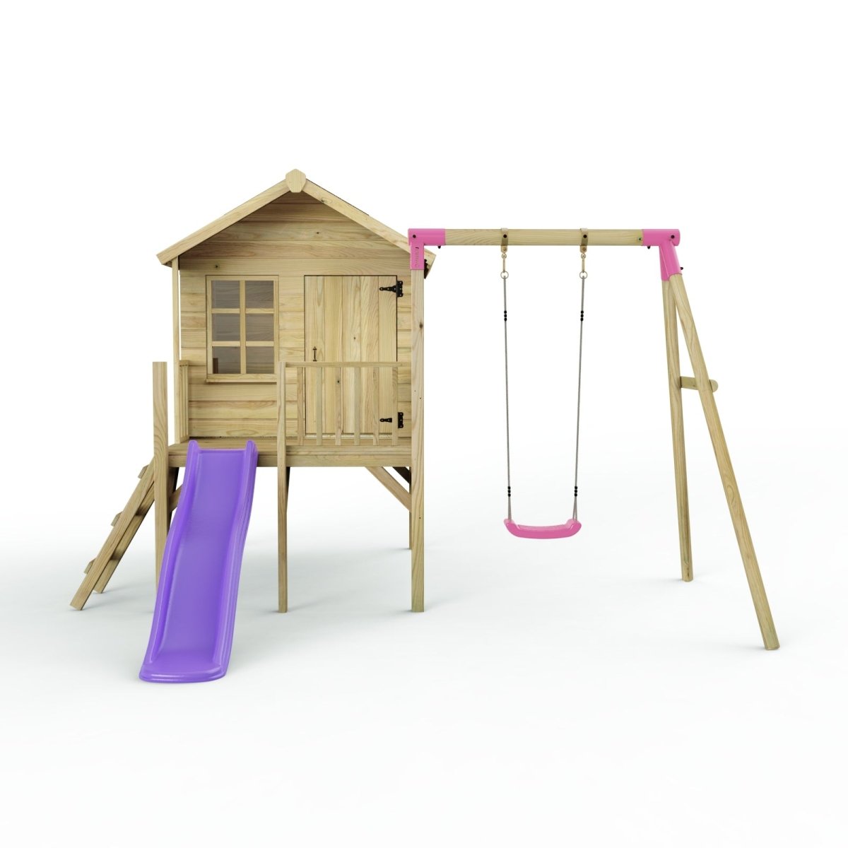 Rebo Playhouse and Single Swing Set with Slide - Solar Purple
