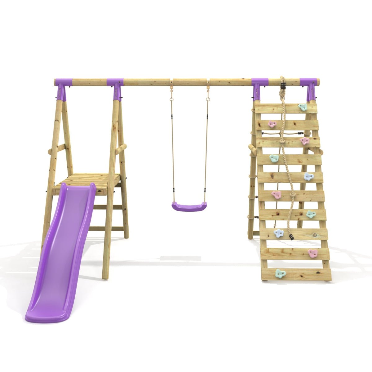 Rebo Single Swing Set with Climbing Wall and Slide - Amber Purple
