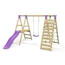 Rebo Single Swing Set with Climbing Wall and Slide - Amber Purple