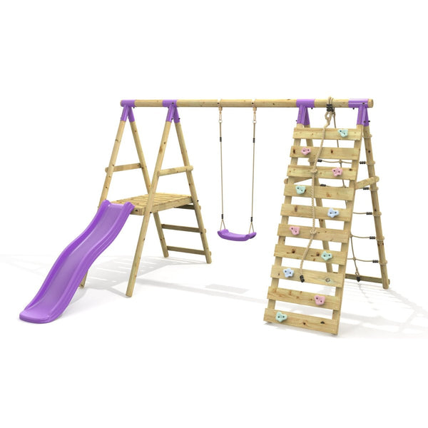 Rebo Single Swing Set with Climbing Wall and Slide - Amber Purple