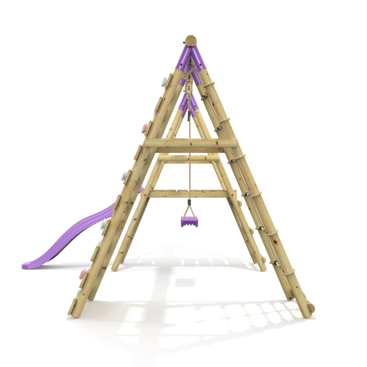 Rebo Single Swing Set with Climbing Wall and Slide - Amber Purple