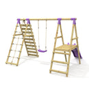 Rebo Single Swing Set with Climbing Wall and Slide - Amber Purple