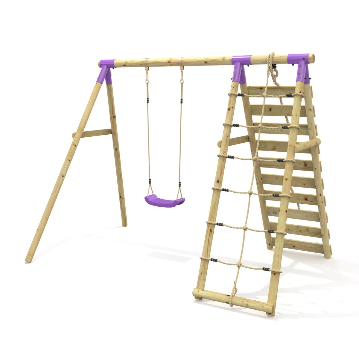 Rebo Single Swing Set with Climbing Wall - Aria Purple