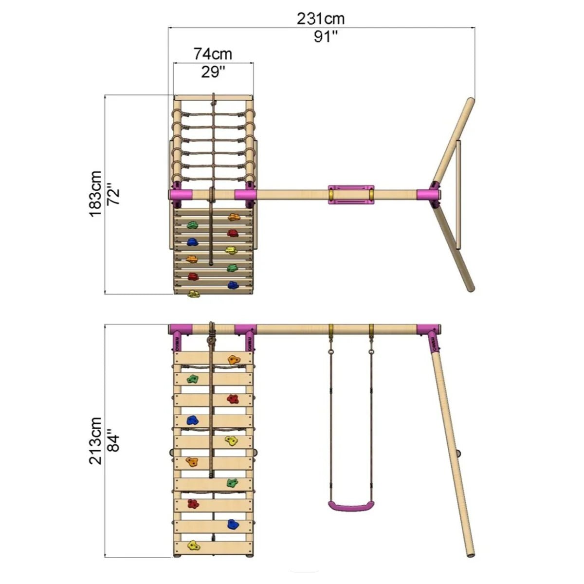 Rebo Single Swing Set with Climbing Wall - Aria Purple