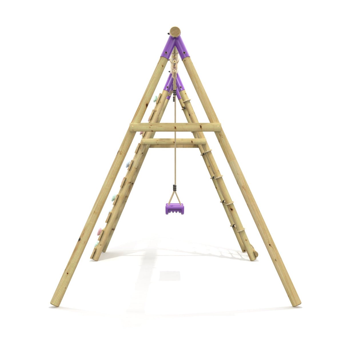 Rebo Single Swing Set with Climbing Wall - Aria Purple
