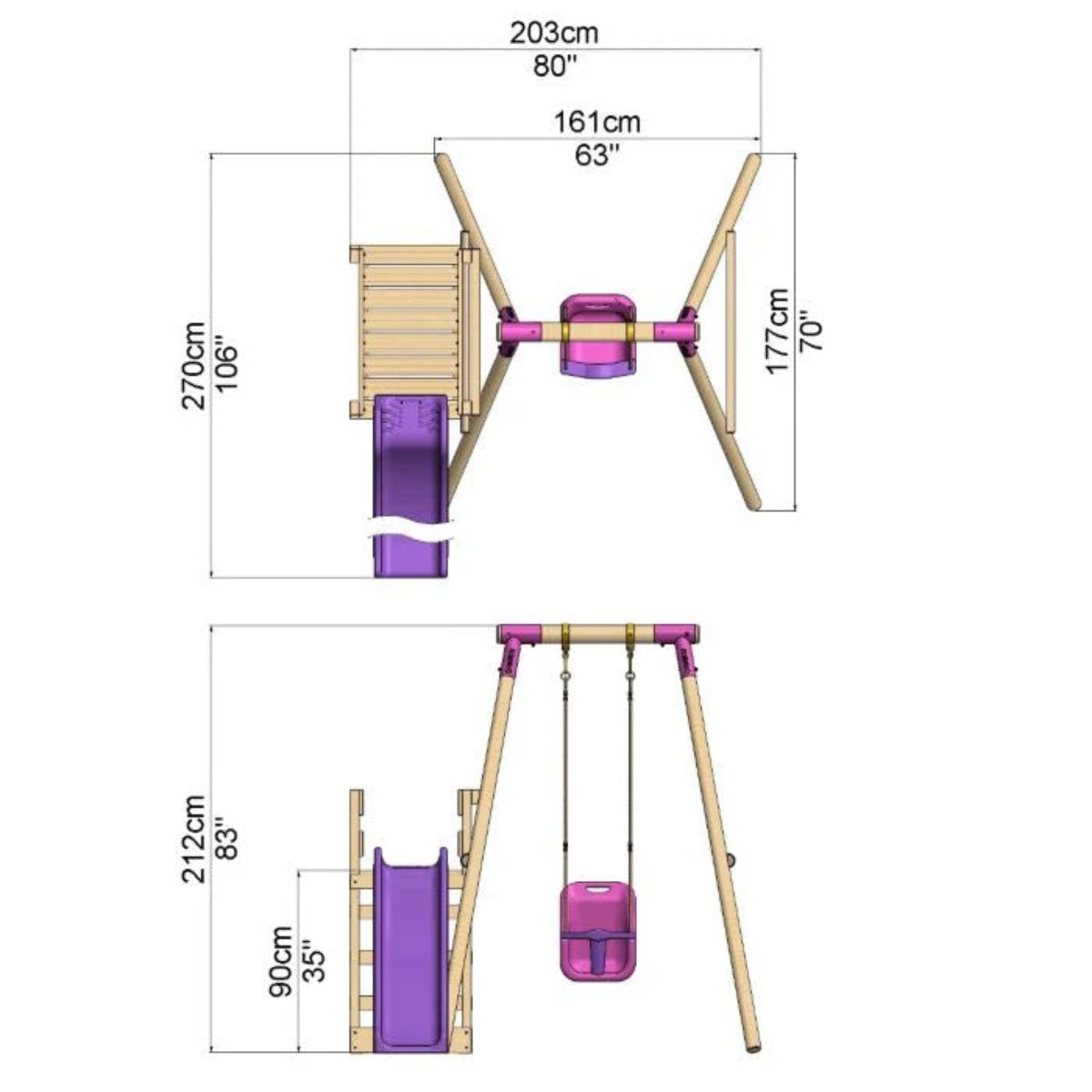 Rebo Single Swing Set with Slide - Pluto Purple