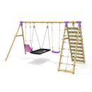 Rebo Triple Swing Set with Climbing Wall - Skye Purple