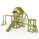 Rebo Wildwood Burrow Climbing Frame with Triple Swing, Monkey Bars, Climbing Wall and Wave Slide