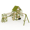 Rebo Wildwood Burrow Climbing Frame with Triple Swing, Monkey Bars, Climbing Wall and Wave Slide