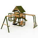 Rebo Wildwood Burrow Climbing Frame with Triple Swing, Monkey Bars, Climbing Wall and Wave Slide