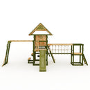 Rebo Wildwood Burrow Climbing Frame with Triple Swing, Monkey Bars, Climbing Wall and Wave Slide