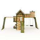 Rebo Wildwood Haven Tower Playhouse with Double Swing, Monkey Bars, Climbing Wall and Wave Slide