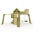 Rebo Wildwood Haven Tower Playhouse with Double Swing, Monkey Bars, Climbing Wall and Wave Slide