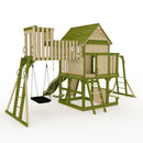 Rebo Wildwood Haven Tower Playhouse with Double Swing, Monkey Bars, Climbing Wall and Wave Slide
