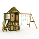 Rebo Wildwood Hideaway Tower Playhouse with Triple Swing, Climbing Wall and Wave Slide