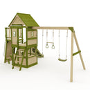 Rebo Wildwood Hideaway Tower Playhouse with Triple Swing, Climbing Wall and Wave Slide