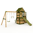 Rebo Wildwood Hideaway Tower Playhouse with Triple Swing, Climbing Wall and Wave Slide