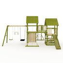 Rebo Wildwood Hollow Climbing Frame with Triple Swing, Climbing Wall and Wave Slide