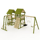 Rebo Wildwood Hollow Climbing Frame with Triple Swing, Climbing Wall and Wave Slide