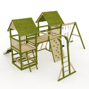 Rebo Wildwood Hollow Climbing Frame with Triple Swing, Climbing Wall and Wave Slide
