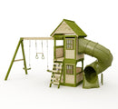 Rebo Wildwood Twist Tower Playhouse with Triple Swing and Spiral Slide