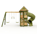 Rebo Wildwood Twist Tower Playhouse with Triple Swing and Spiral Slide
