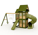 Rebo Wildwood Warren Tower Playhouse with Triple Swing, Wave Slide and Spiral Slide