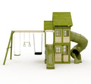 Rebo Wildwood Warren Tower Playhouse with Triple Swing, Wave Slide and Spiral Slide