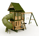 Rebo Wildwood Warren Tower Playhouse with Triple Swing, Wave Slide and Spiral Slide